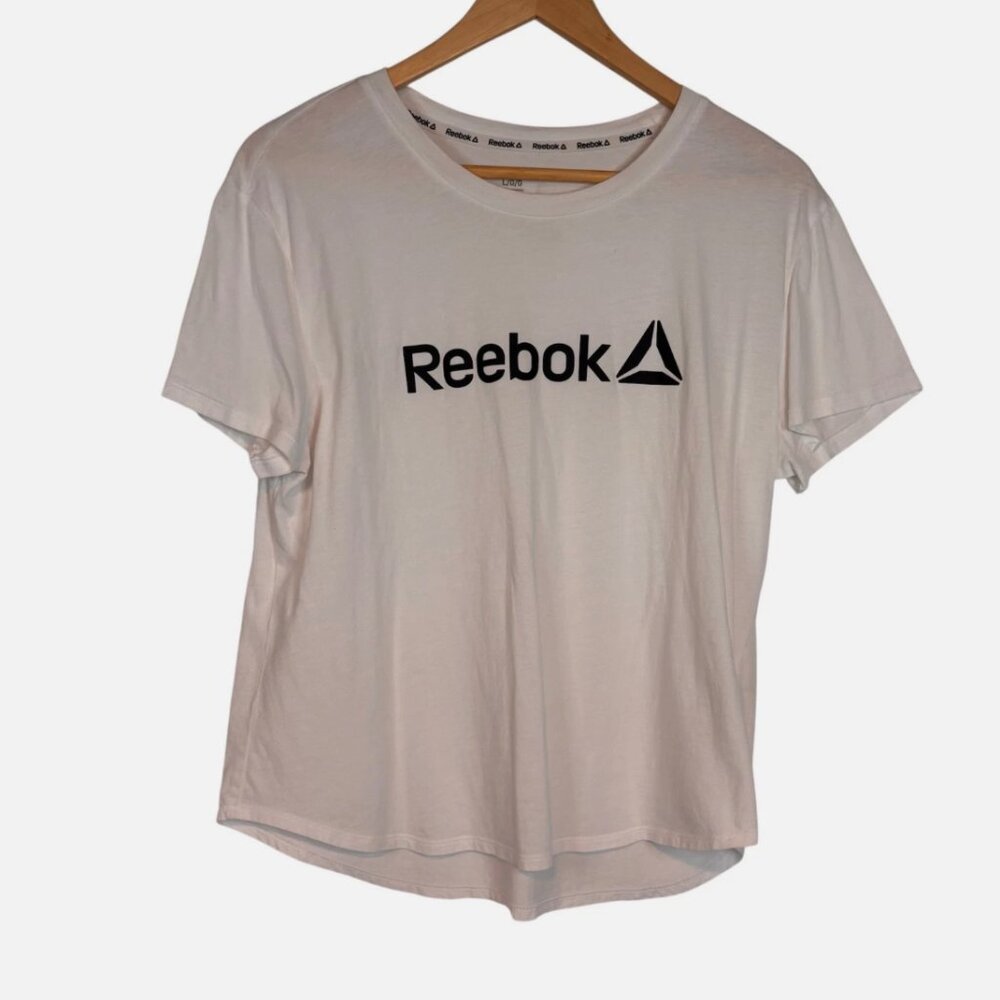 Reebok T-Shirt Women's Large White Logo Graphic Classic Tee Top White Athleisure